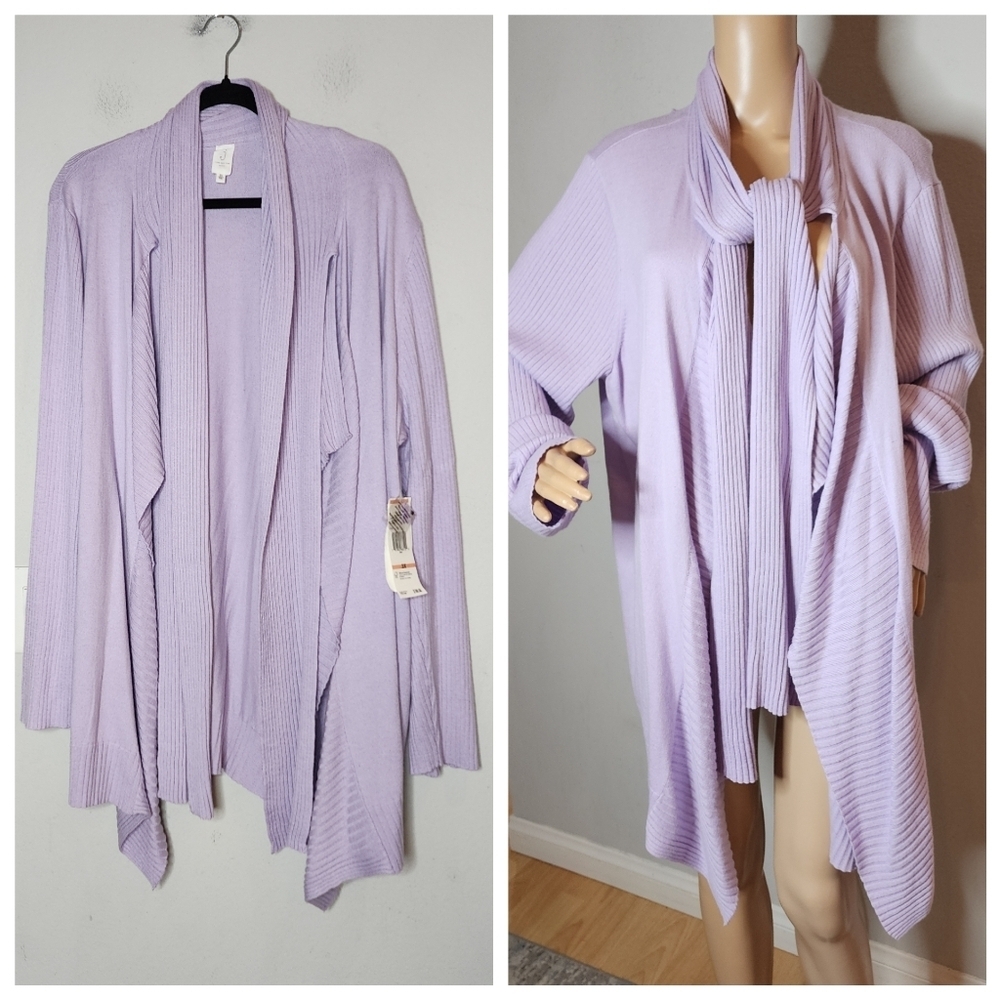 NWT Jones New York Angora Rabbit Hair Blend Purple Drape Open Front Cardigan 3X
